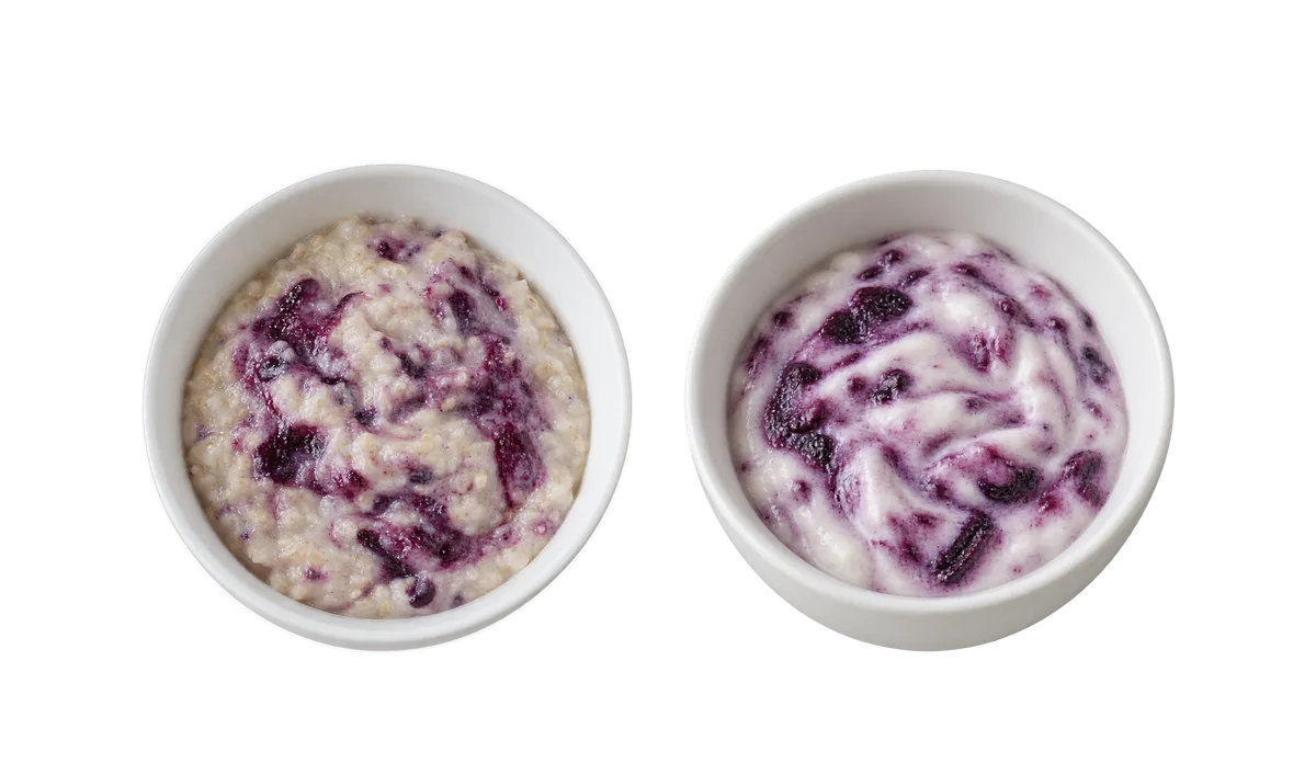 Blueberries, 6 to 8 months: 1, Cooked until they burst; 2, Smashed