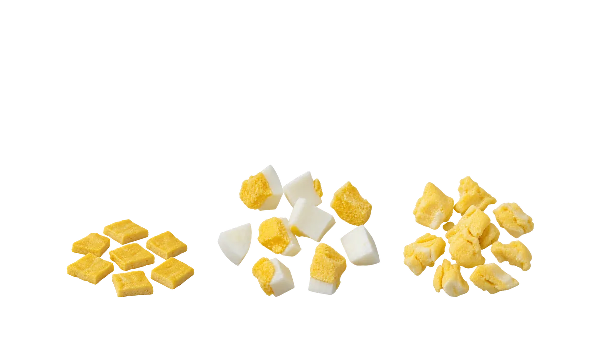 Eggs, 9 to 11 months: 1, Omelet; 2, Hard-boiled, with sips of water; 3, Dry scrambled
