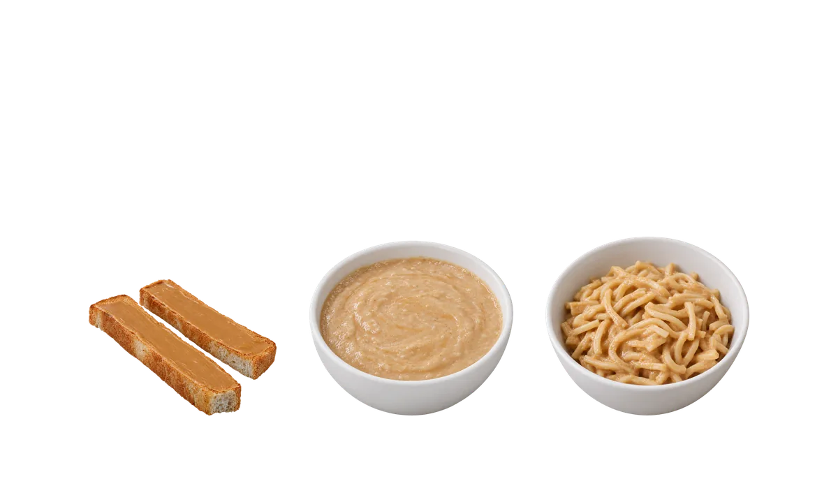 Peanuts, 12 to 17 months: 1, Spread thin on toast fingers; 2, Stirred into oatmeal; 3, Ground peanuts in sauces or baking