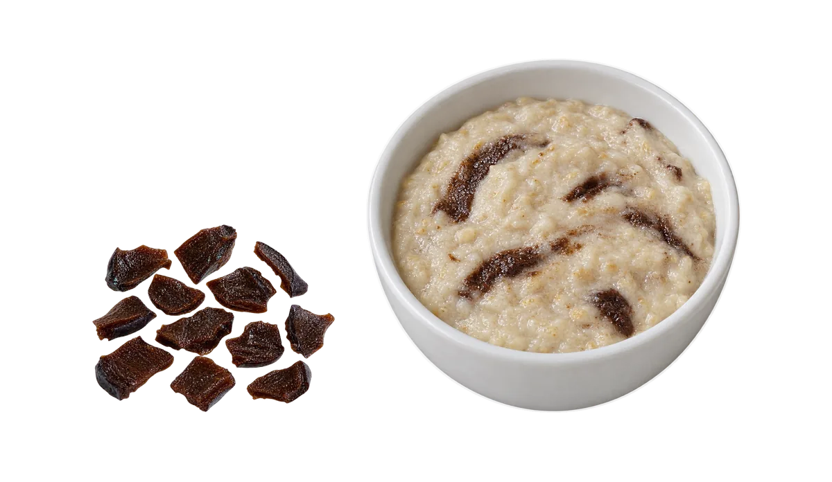 Prunes, 9 to 11 months: 1, Tiny pieces about 0.5 cm, to pick up; 2, Stirred into food