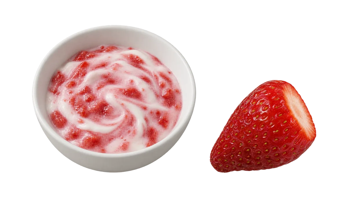Strawberries, 6 to 8 months: 1, Mashed into yogurt or porridge; 2, A whole huge soft ripe berry, hulled