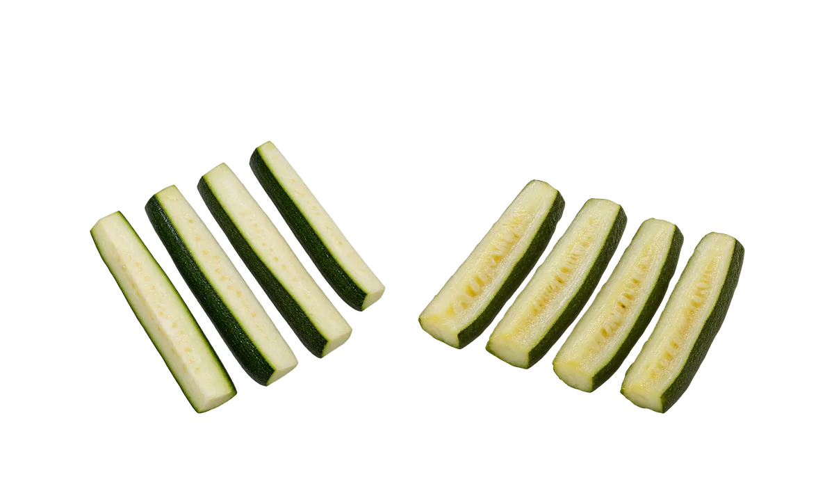 Zucchini, age 4 and up: 1, Raw sticks and slices; 2, Cooked, as the family eats it