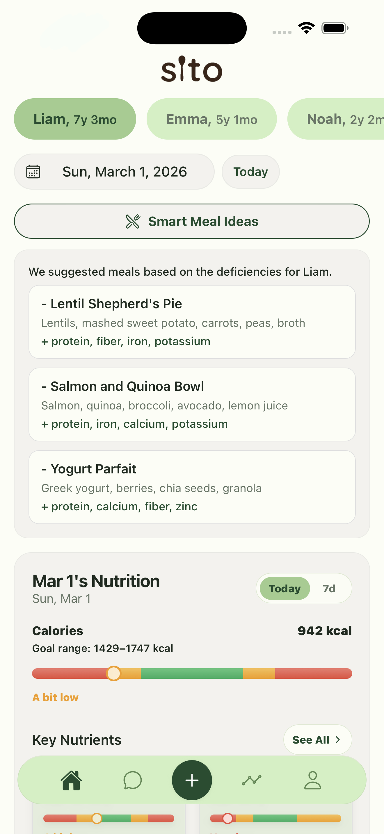 Sito app: meals that fill the gaps — smart meal ideas based on your child's nutrient deficiencies.